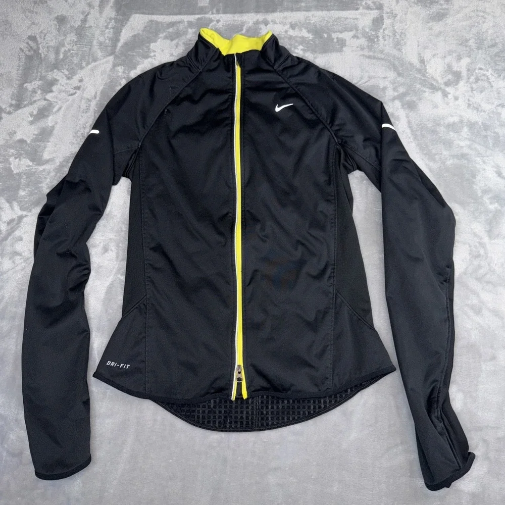 Nike Dri-FIT Women's Running Jacket Black Full Zip Thumbholes Size S
